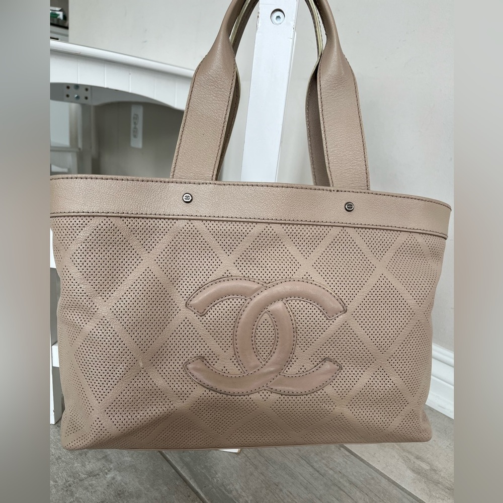 Chanel Beige Perforated Caviar Tote